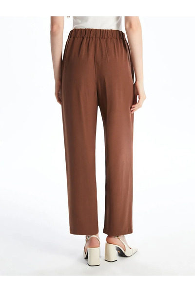 LC Waikiki LCWAIKIKI Classic Kahverengi Keten Karışımlı Kadın Pileli Pantolon