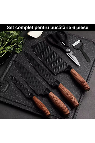 LUDORA Set cutite bucatarie, din inox, 6 piese, 4 cutite de bucatarie, 1 foarfeca din oțel inoxidabil