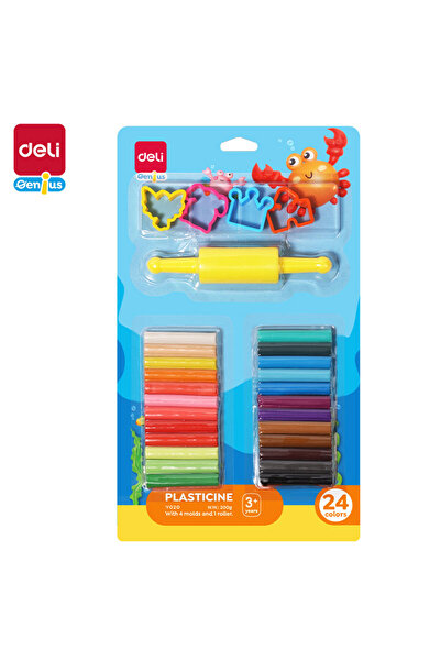 Deli EY020 بلاستيسين 24 لونًا 200 جرام مع 4 قوالب وبكرة واحدة - مثالي للعب ال...