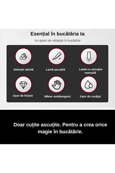 LUDORA Set cutite bucatarie, din inox, 6 piese, 4 cutite de bucatarie, 1 foarfeca din oțel inoxidabil