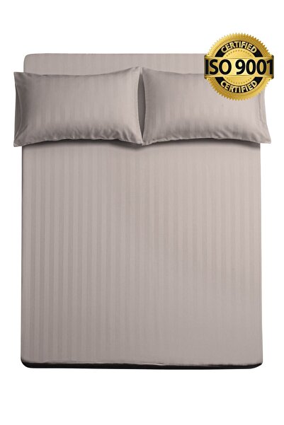 Master Home Textile طقم ملاءات كوين من الألياف الدقيقة، مقاس كوين، 3 قطع، تصميم خطوط فندقية