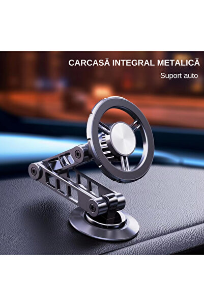 LUDORA Suport telefon auto, brat metalic din aliaj, magnet puternic, pe parbriz sau bord, rotire 360 grade
