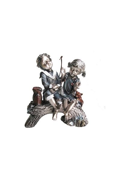 BV Statuette representing Two children, girl and boy fishing 28x31 cm