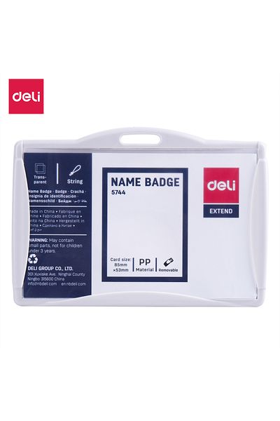 Deli E5744 Grey Name Badge with Lanyard, 85×53mm – ideal for ID display & events