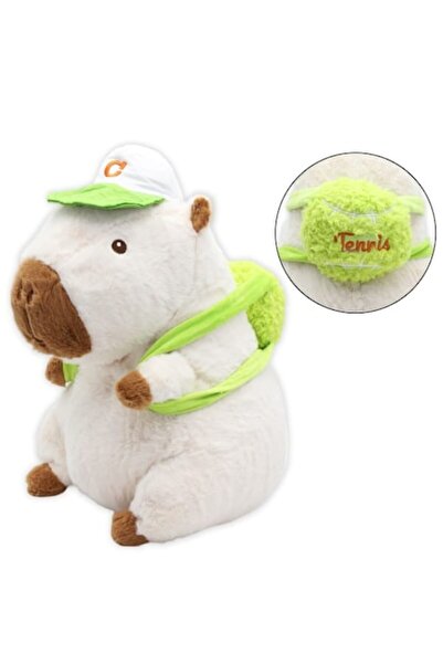 victiny Jucărie de pluș Capibara cu rucsac de tenis VICTINY®, Alb/Crem/Verde,...