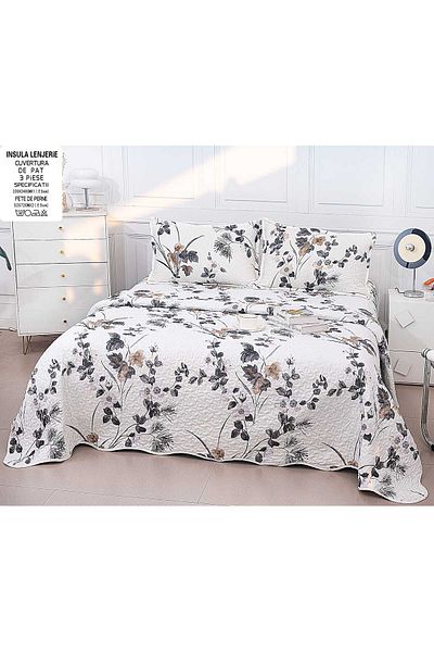 FIONNA.RO Double-Sided Quilted Cotton Blanket - Flowers and Twigs