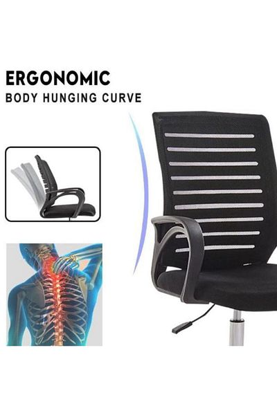 AWF AL WADI FURNITURE Cuxy Low Back Adjustable Height and Back Ergonomic Stripe Design Mesh Office Chair, Black