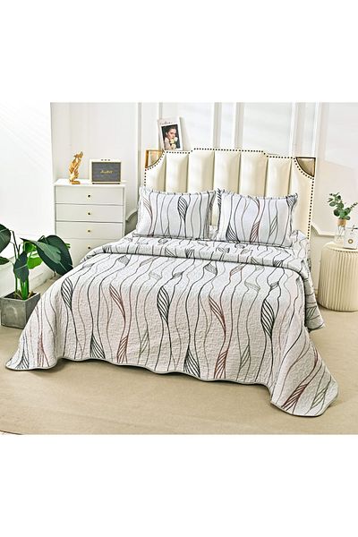 FIONNA.RO Double-Sided Quilted Cotton Blanket - Marble Grey