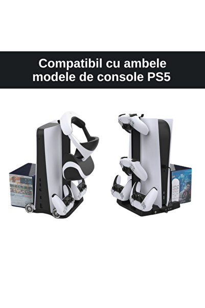 LUDORA Stand Racire PS5, Multifunctional, Cu 2 Porturi Incarcare Controllere, 11 Sloturi Spatiu Depozitare