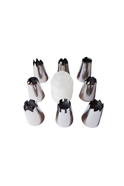 BV Set of 8 ornate stainless steel shower heads with adapter included, 4.5 cm, Rose, 363COF