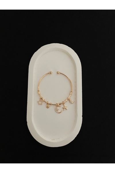 Luna Çelik Charm Ayarlanabilir Kelepçe Bileklik Ay Yıldız