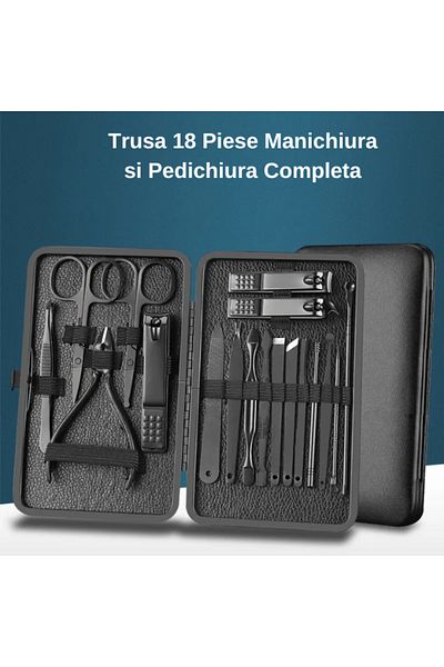 LUDORA Manicure and Pedicure Kit, Stainless Steel, 18 Pieces, Nail, Scissors, Tweezers, File, Case