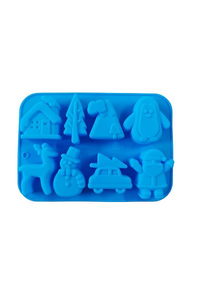 BV Formă de tort din silicon, temă de Crăciun, 8 cavități, Albastră, 20 cm, 482COF