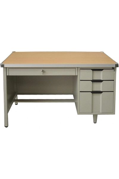 AWF AL WADI FURNITURE Ofsy Heavy Duty Industrial Quality Lockable Steel Office Table with Wooden Top – Beige & Grey