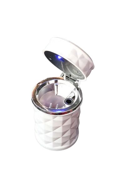 LUDORA Car Ashtray, Portable, LED Lights, Easy Cleaning, Large Capacity, White