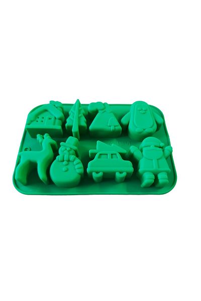 BV Formă de tort din silicon, temă de Crăciun, 8 cavități, Verde, 20 cm, 481COF