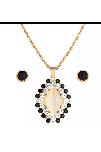 Shiklik MODA Gold Necklace and Earring Set with Stones to Complement Your Ele...
