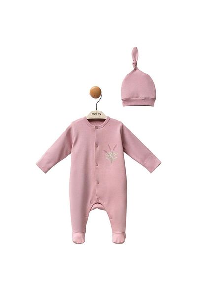Minim Plum Hat Baby Romper, Interlock Fabric, Snap Fastener Long Sleeve Booties Jumpsuit Set