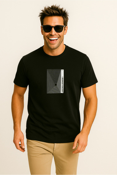 Jack & Jones J&J T-Shirt Men's Chest Logo Printed T-Shirt Black