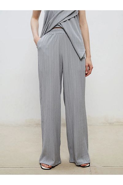LC Waikiki Soulife Gray Women's Linen Blend Trousers with Elastic Waist