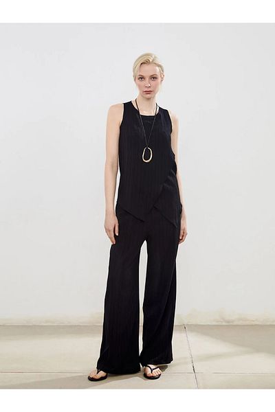 LC Waikiki Soulife Black Women's Linen Blend Trousers with Elastic Waist