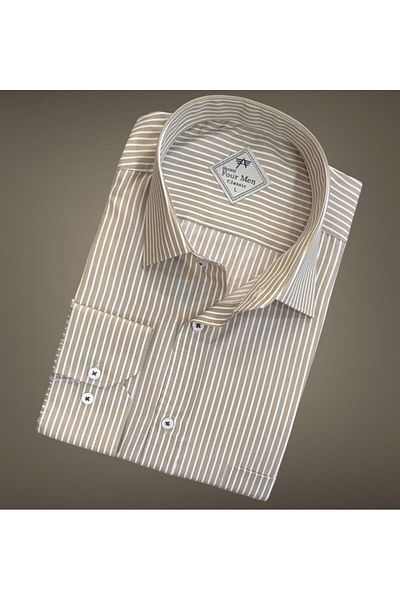 GÖMLEK GALERİSİ Men's Classic Wide Relaxed Fit Pocket Striped Long Sleeve Cotton Shirt