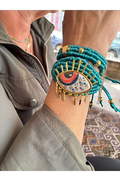 AGG TASARIM Adjustable Macrame Bracelet with Ceramic Eyes