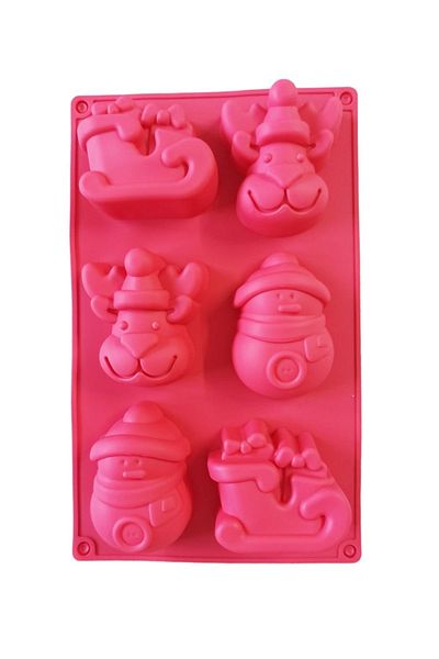 BV Silicone cake mold, Christmas theme, Carriage, Snowman, Reindeer, 6 cavities, Red, 27 cm, 485COF