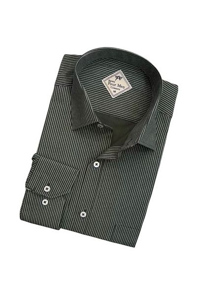 GÖMLEK GALERİSİ Men's Classic Wide Relaxed Fit Pocket Striped Long Sleeve Cotton Shirt