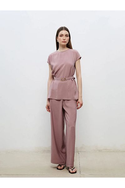 LC Waikiki Soulife Pink Elastic Waist Wide Leg Women's Trousers
