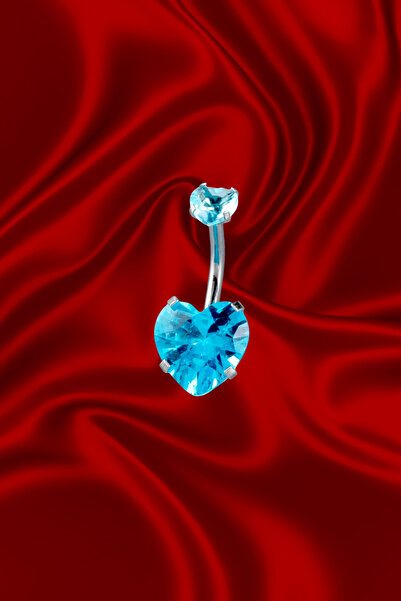 Wisdom Rain Turkuaz Kalp Taşlı 10 mm Göbek Piercing – 316L Cerrahi Çelik