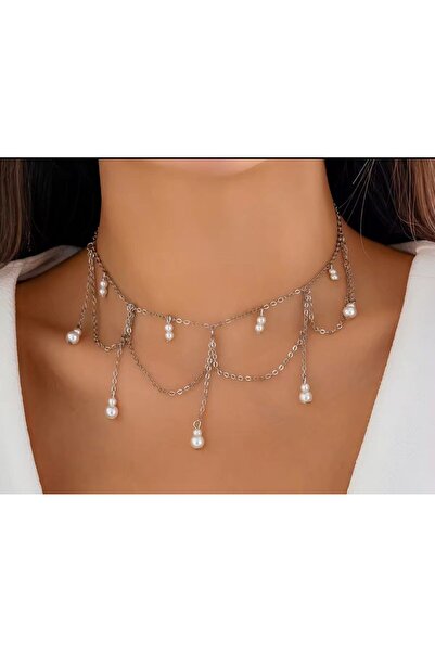 Shiklik MODA قم بتكملة أناقتك مع قلادة سلسلة اللؤلؤ الفضية الرائعة