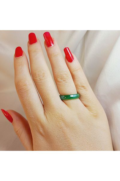 Crystal Atelier Certified Dark Green Agate Stone Evil Eye Ring