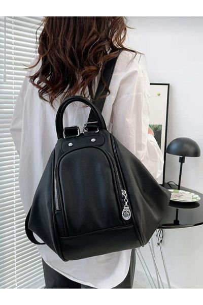 eflanmoda Multi-Compartment Black Women's Hand Shoulder and Backpack