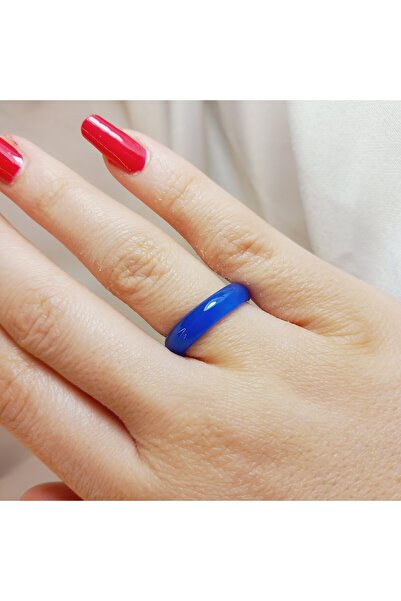 Crystal Atelier Certified Navy Blue Natural Agate Stone Evil Eye Ring