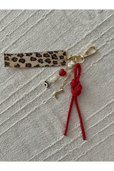 Poshy Atelier Leopard Evil Eye Pearl Cowboy Red Gold Bag Charm Keychain Accessory Car Ornament