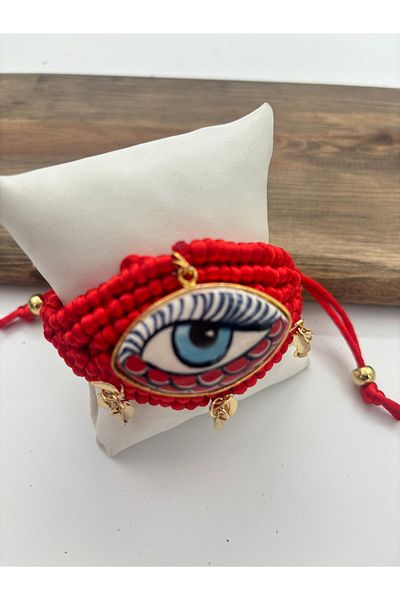 AGG TASARIM Adjustable Macrame Bracelet with Ceramic Eyes