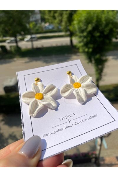 VIVINCA Handmade Polymer Clay Colorful Vibrant Lightweight Earrings - Vivinca Morni̇ng Dai̇sy
