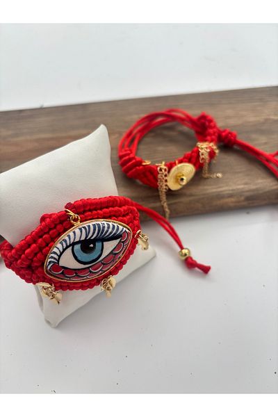 AGG TASARIM Adjustable Macrame Bracelet with Ceramic Eyes
