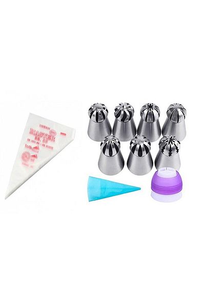 BV 10-piece set, 7 Cake Decorating Tips, 1 silicone bag, 1 adapter, 100 bags, 562COF