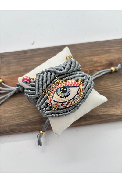 AGG TASARIM Adjustable Macrame Bracelet with Ceramic Eyes