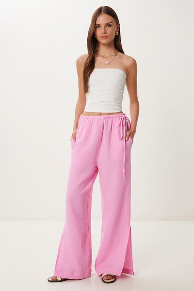 Lovelyİstanbul Tie Detailed Slit Muslin Trousers Pink Lbv0066