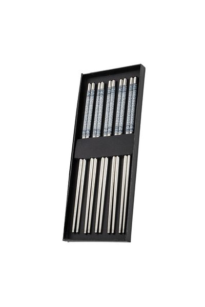 LUDORA Stainless Steel Chopsticks, Set of 5, Waterproof, Colorful Floral Print