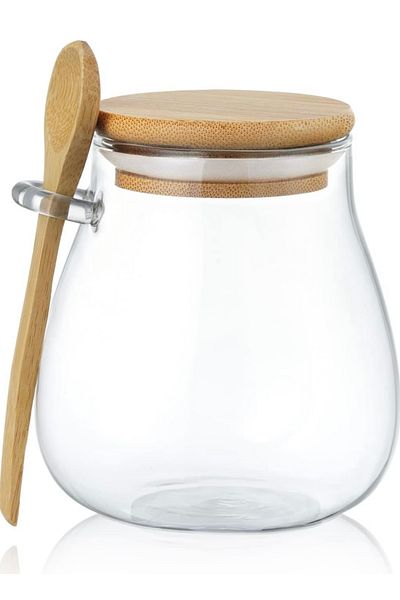 Yenigeldi 1Pc Airtight Glass Salt Sugar Spice Jar with Bamboo Spoon Y822