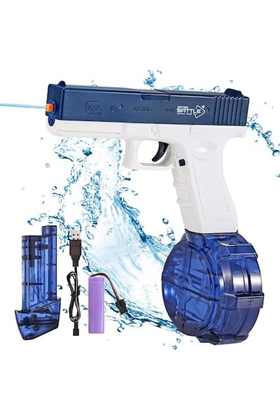 OEM Pistol De Apa Electric, Automat, 2 incarcatoare, albastru, plastic, set cu baterii reincarcabile