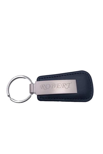 dalimag Personalized Keychain with Your Text, Metal and Leather, Black, 7 cm
