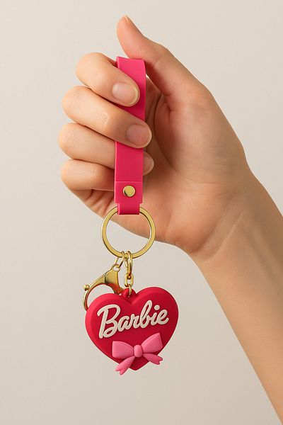 EFAYNU Barbie Designed Pink Heart 3D Silicone Keychain – Cute and Stylish Accessory