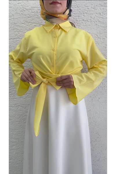 GÜLSEVEN Yeni sezon Etek üstü gömlek modeli sarı renk