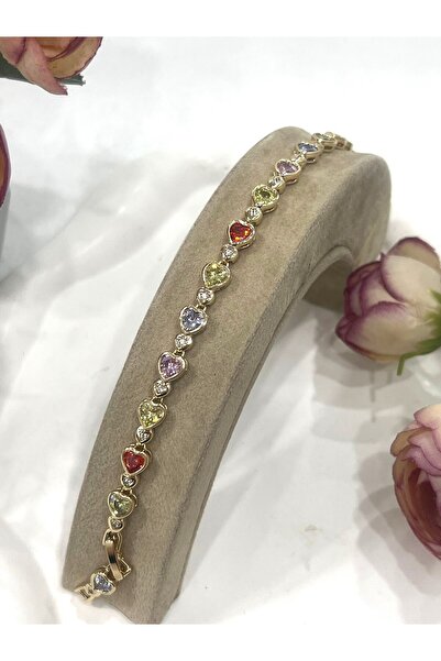XUPING JEWELRY Kalpli Vip Seri Renkli Zirkon Taşlı Bileklik (14K GOLD - 17,5/...