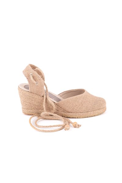 Star Tombis Real Handmade Open Heel Ankle Strap Wedge Heel Linen Straw Espadrille Handmade